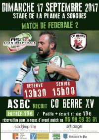 Rugby à XV: ASBC - C.O.BERRE. Le dimanche 17 septembre 2017 à SORGUES. Vaucluse.  13H30